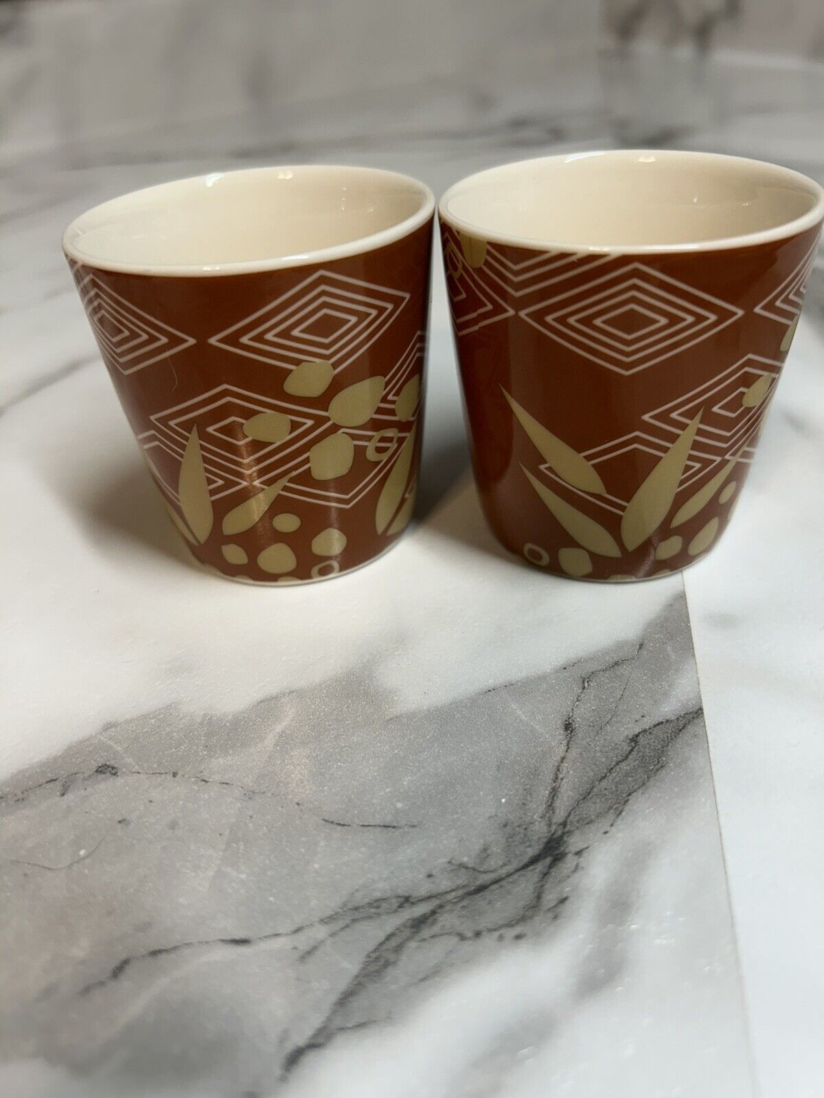 STARBUCKS 2013 ESPRESSO CUP BROWN BAMBOO PATTERN 3 OZ SET OF 2