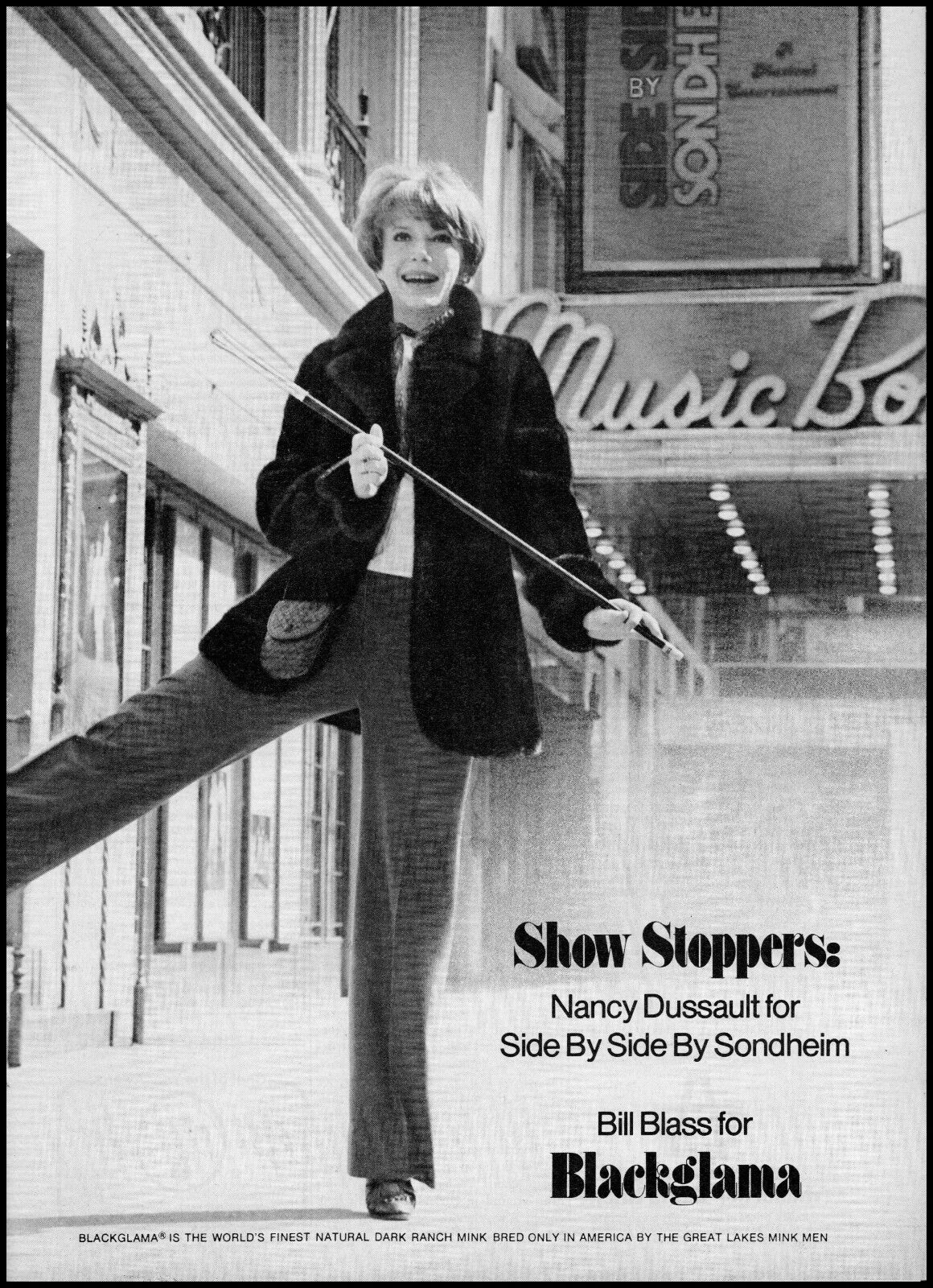 1977 Nancy Dussault Blackglama mink coat Bill Blass retro photo print ad S15