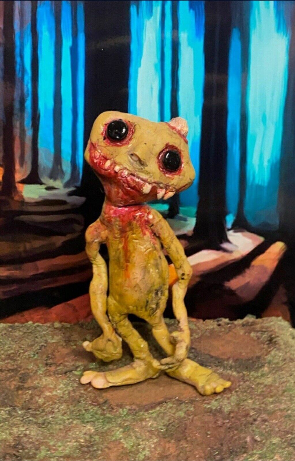 Unique Pottery Sculpt Clay Figure Nite Nite Creep #2 ooak Hand worked and paint