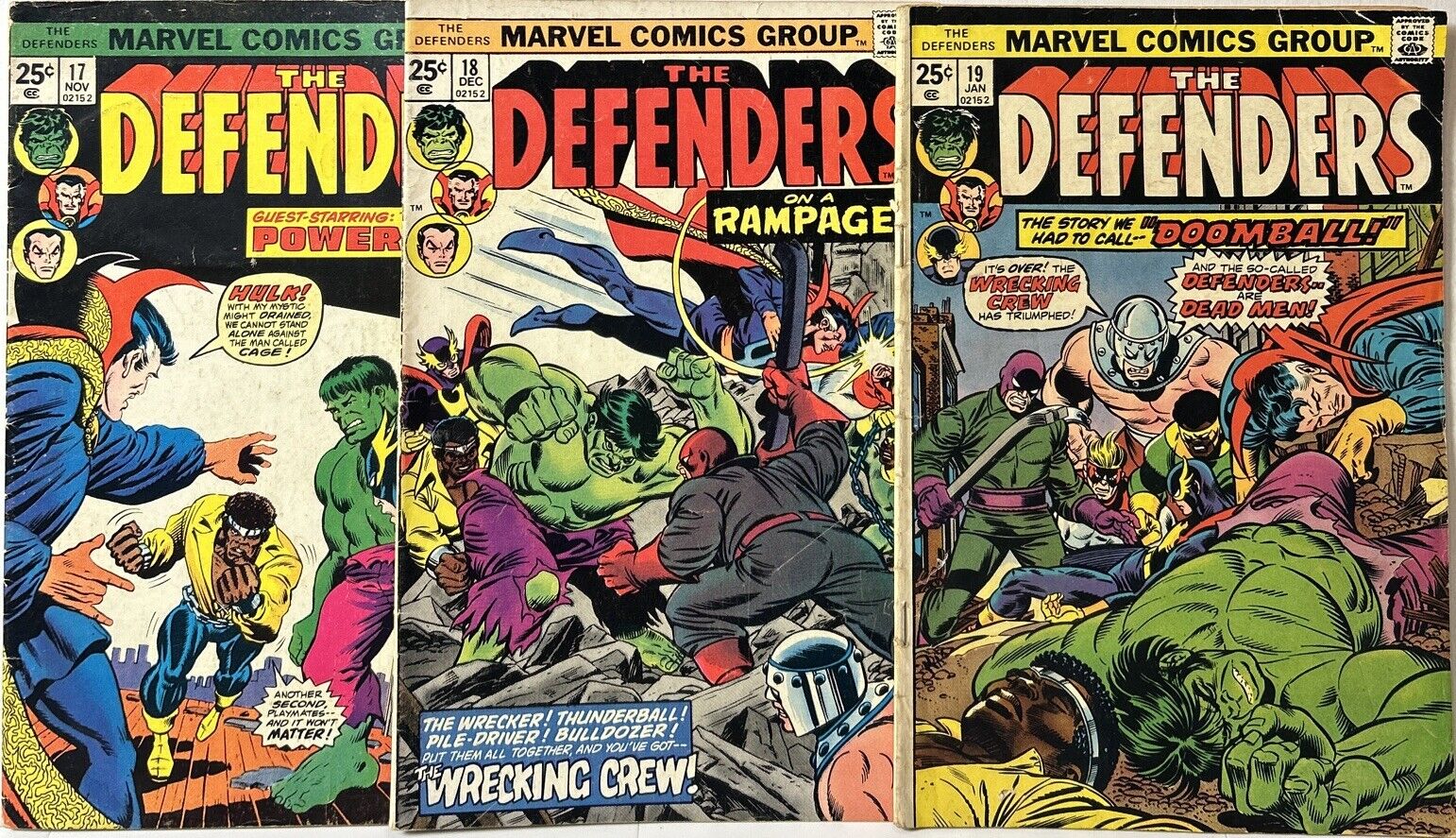 The Defenders #17 18 19 (Marvel 1974) First Wrecking Crew Nick Cage
