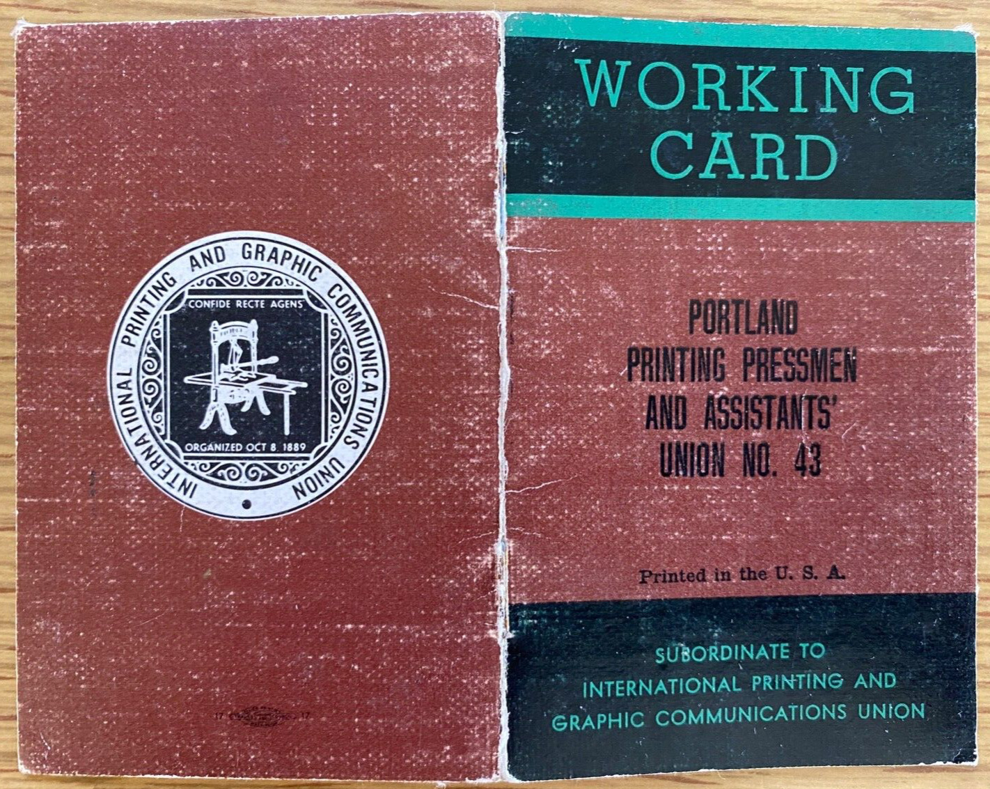 1979-1981 PRINTING PRESSMEN UNION NO. 43 vintage dues booklet PORTLAND, OREGON