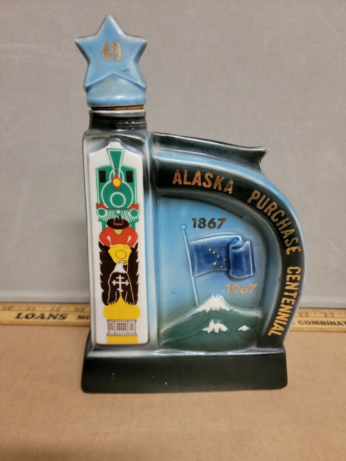 Jim Beam Vintage 1966 Alaska Purchase Centennial Dating 1867-1967 Empty cork bad