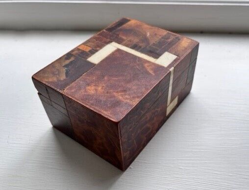 Vintage Brutalist MCM Inlaid Wood Box by Norman Brumm