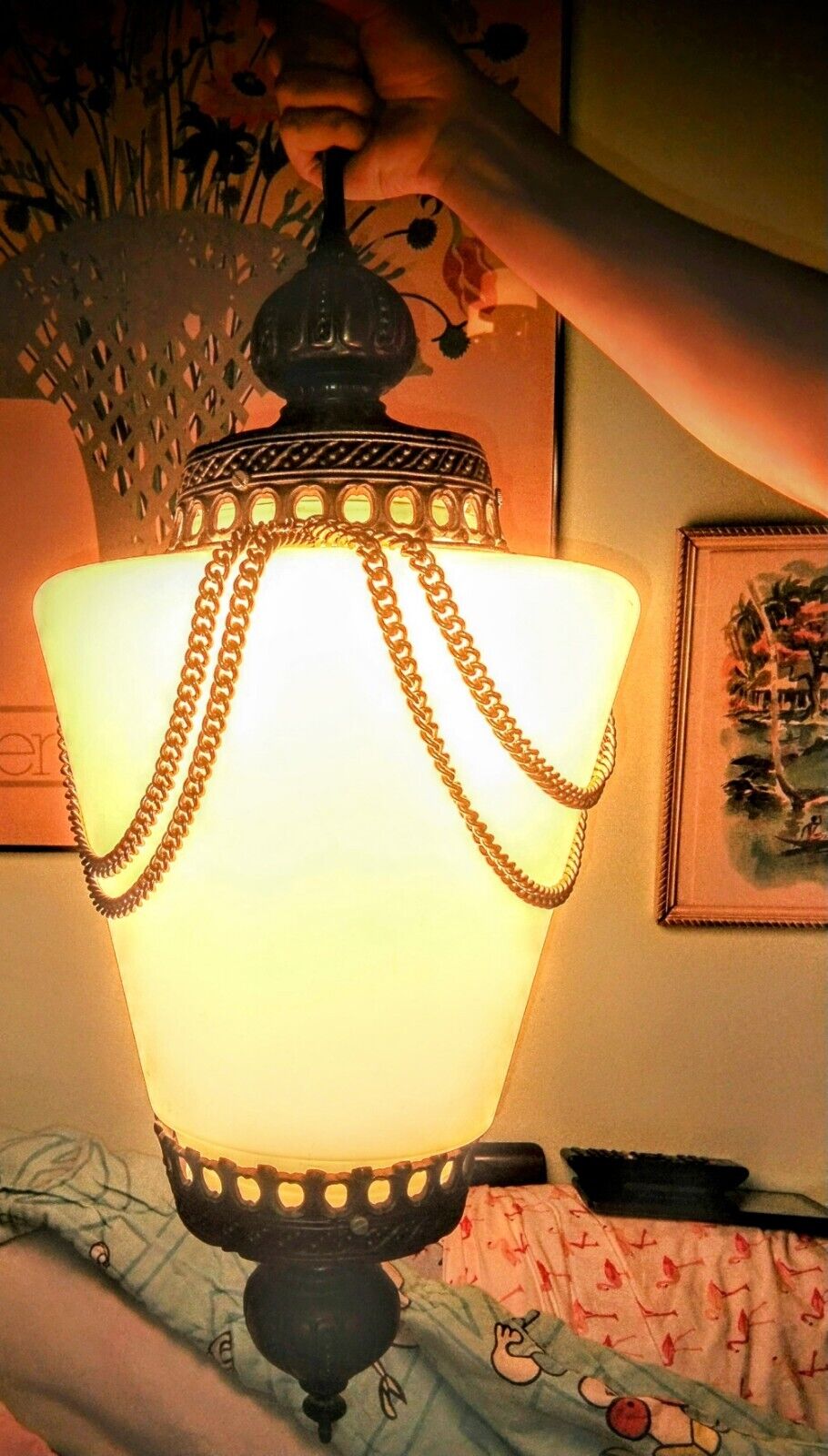 Hanging Swag Lamp~ Hollywood Regency SWAG LAMP Ambient Lighting.. 