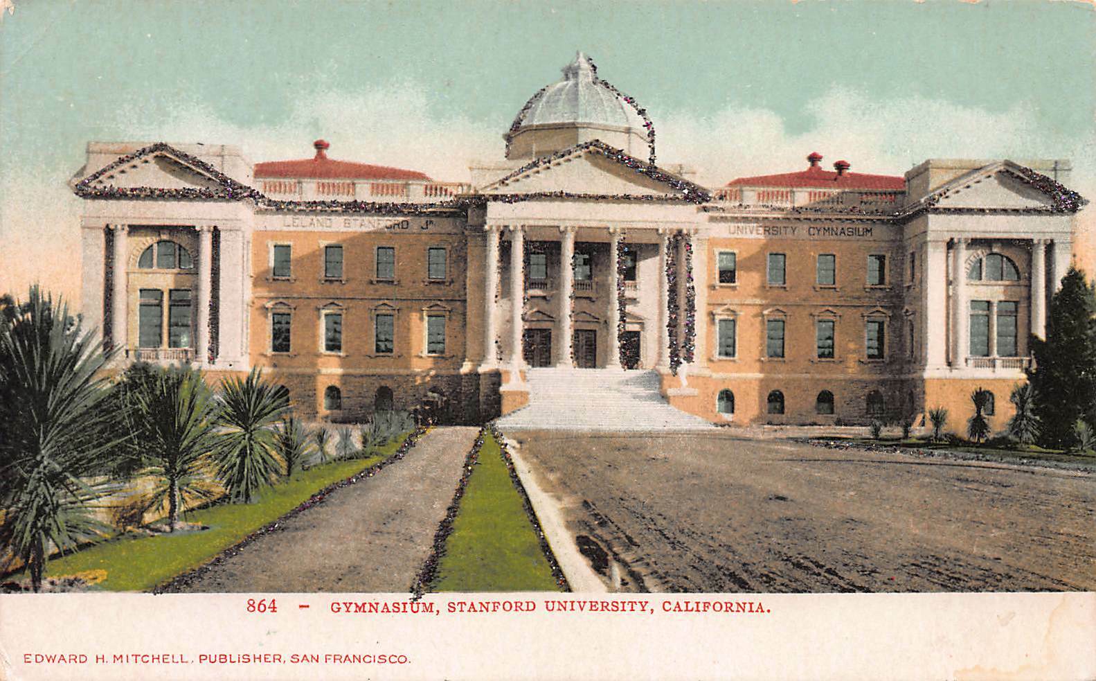 Gymnasium, Stanford University, California, early postcard, Unused