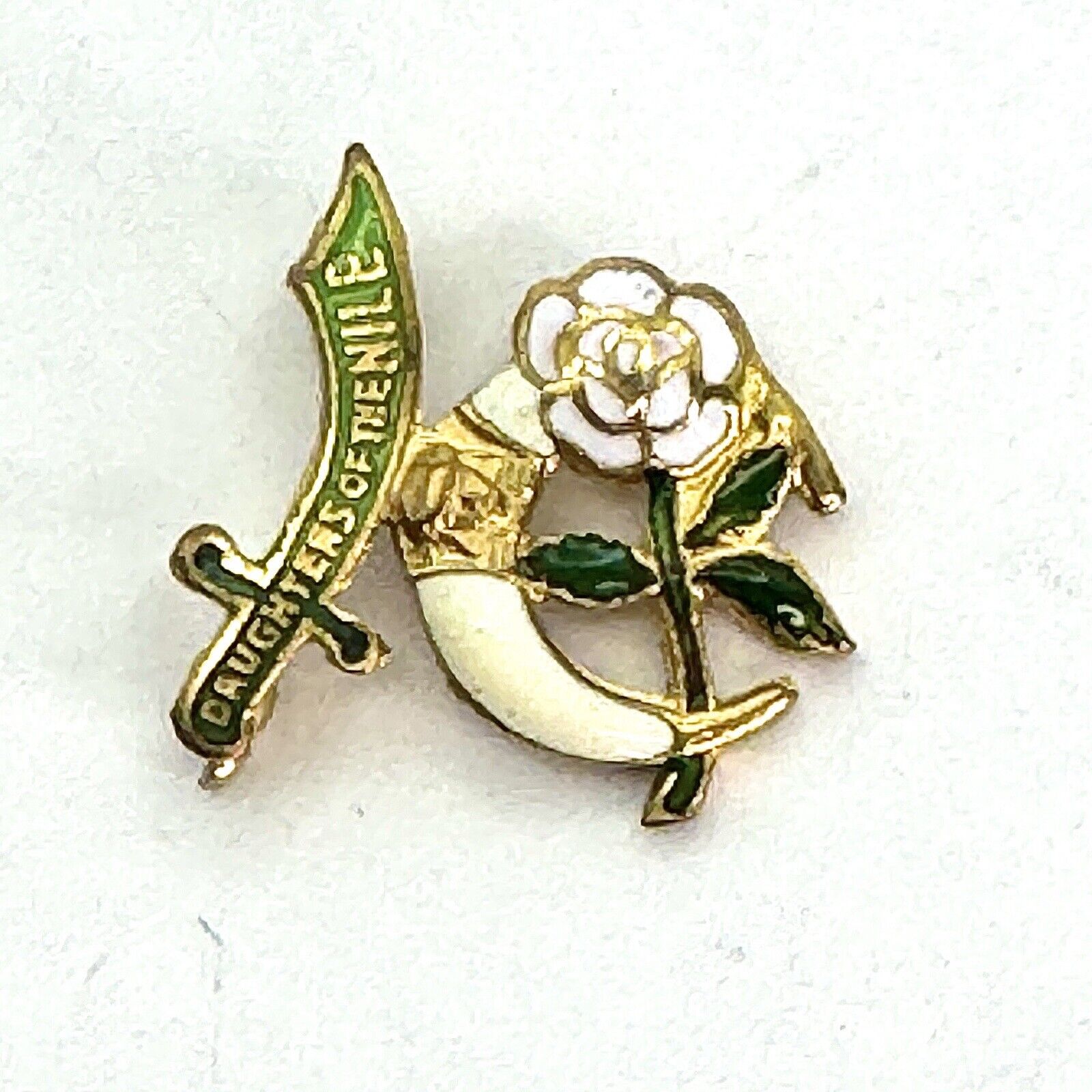 Shriners Pin Daughters of the Nile Sword Crescent Moon & White Rose Gold Tone
