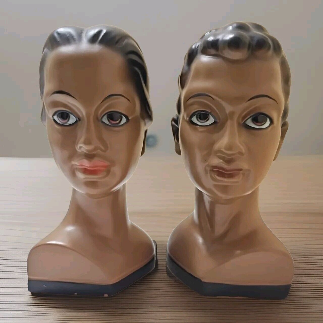 Vintage HAWAIIAN POLYNESIAN LADY HEAD BUST pair figure