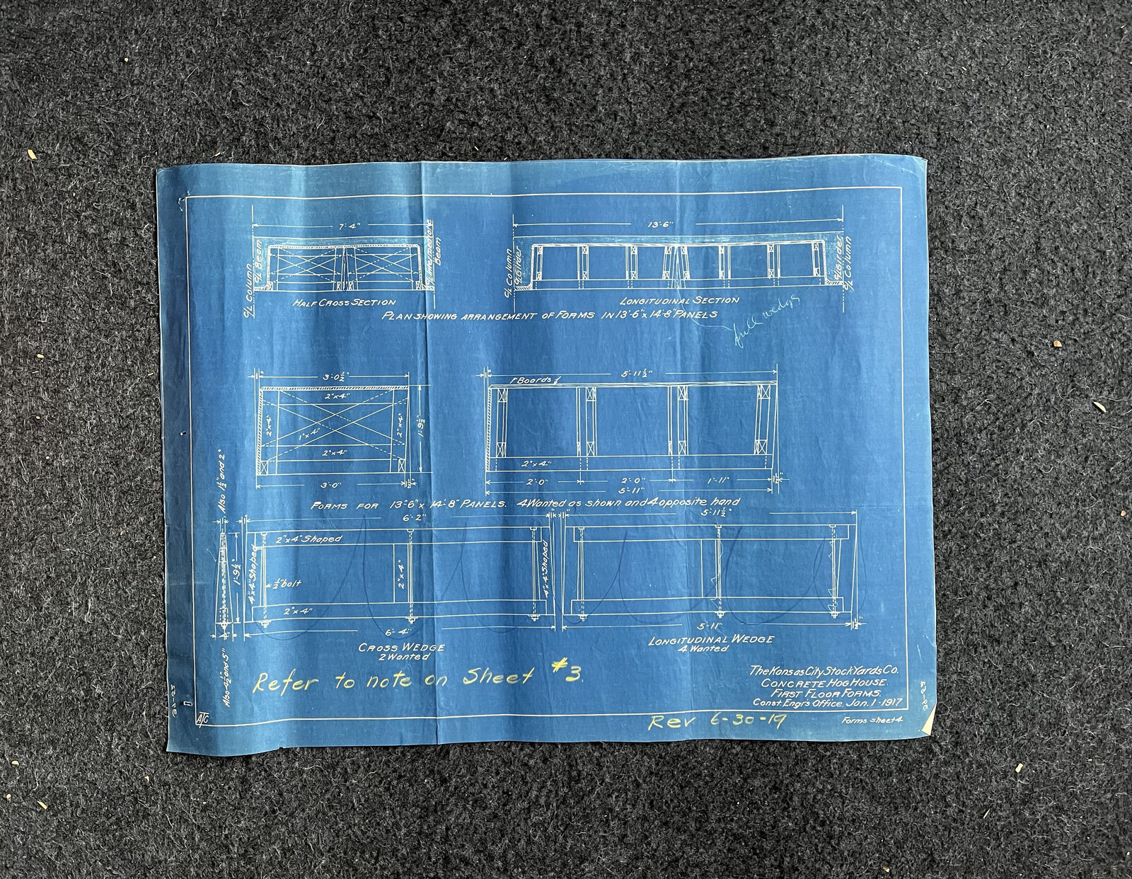 1916 Kansas City Stockyard Hog House Blueprints, Vintage KC Wall Decor, Enginee
