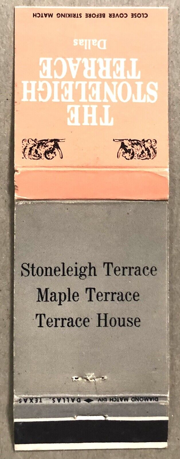 Vintage Front 20 Strike Matchbook Cover - The Stoneleigh Terrace Dallas, TX
