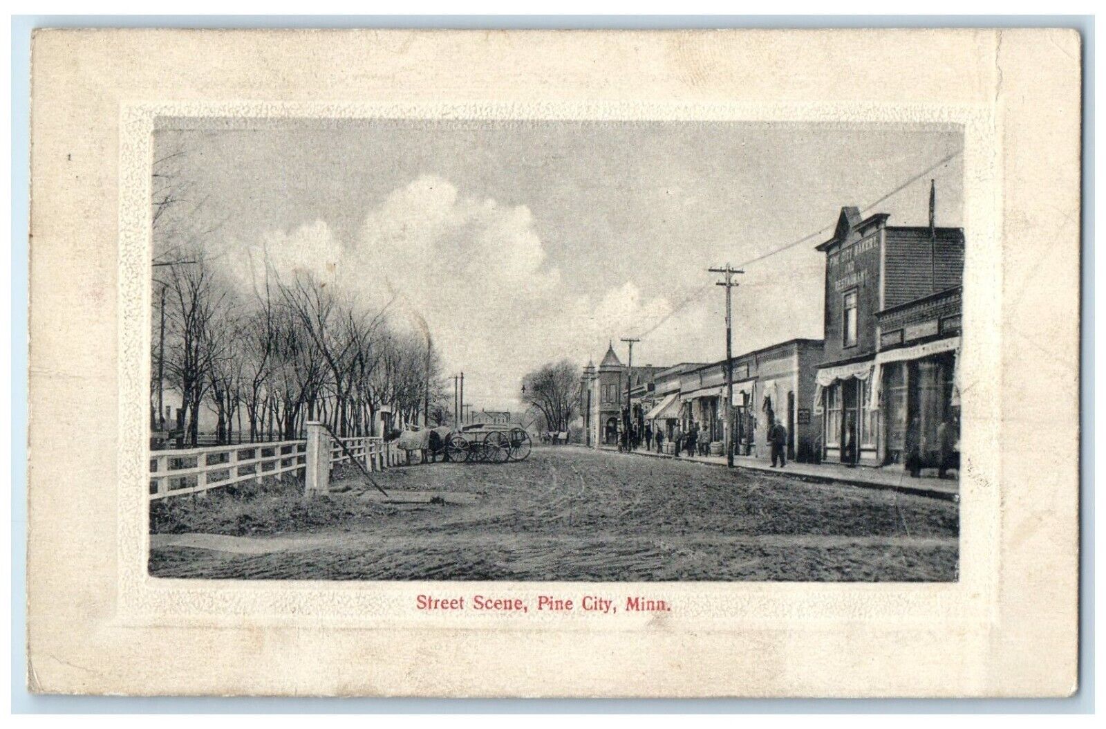 Pine City Minnesota MN Postcard Street Scene Dirt Road Horse And Wagon 1913