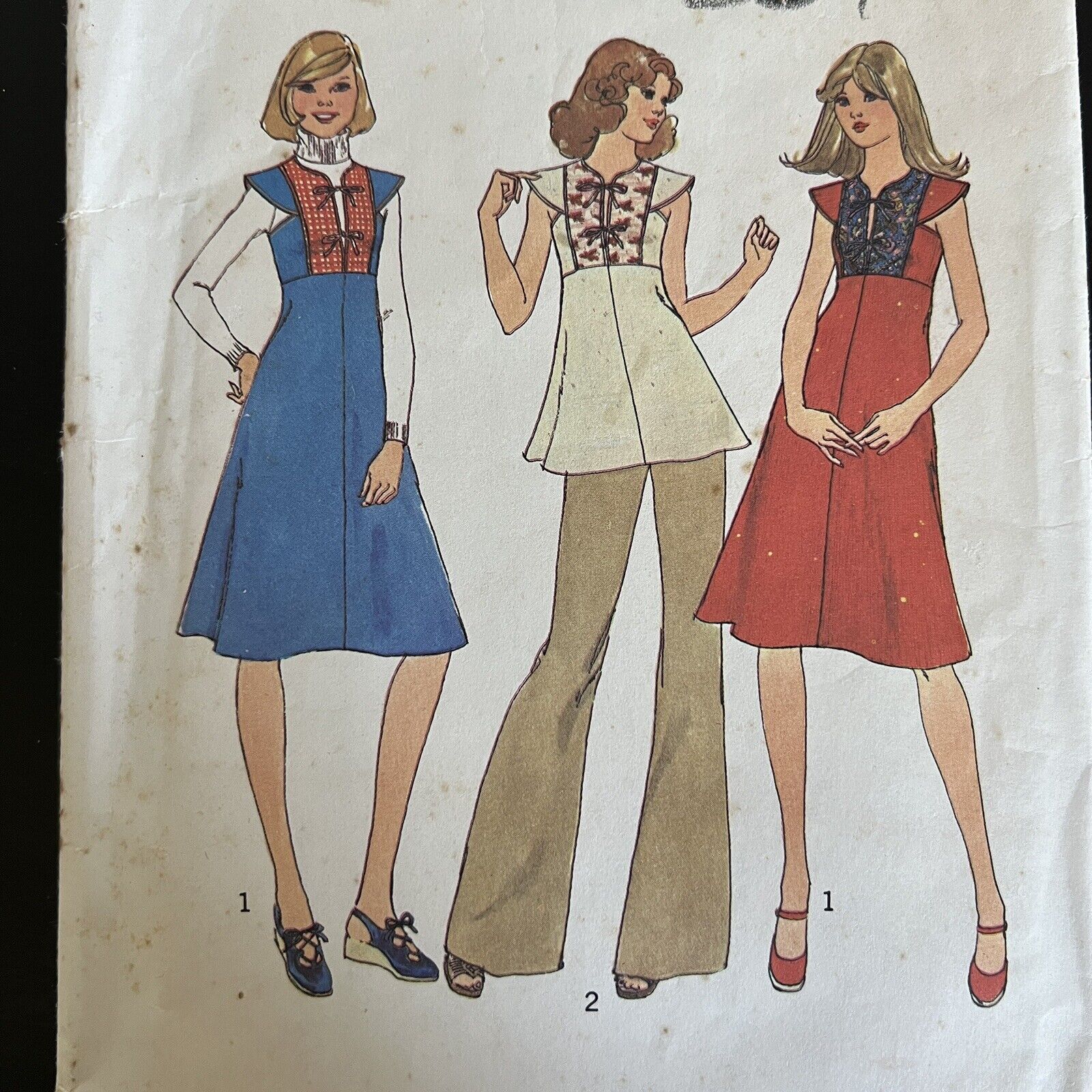 vintage 70s Simplicity 7699 Front Tie Dress Jumper or Top Sewing Pattern 12 CUT