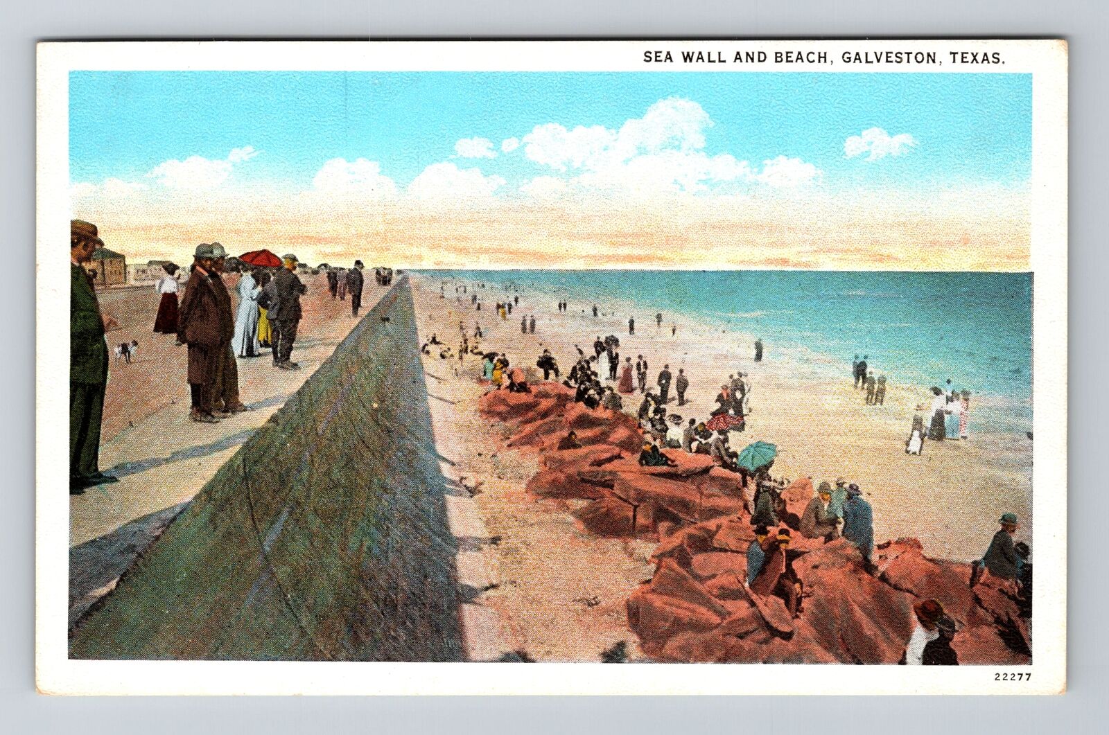 Galveston TX-Texas, Sea Wall and Beach, Antique Vintage Souvenir Postcard