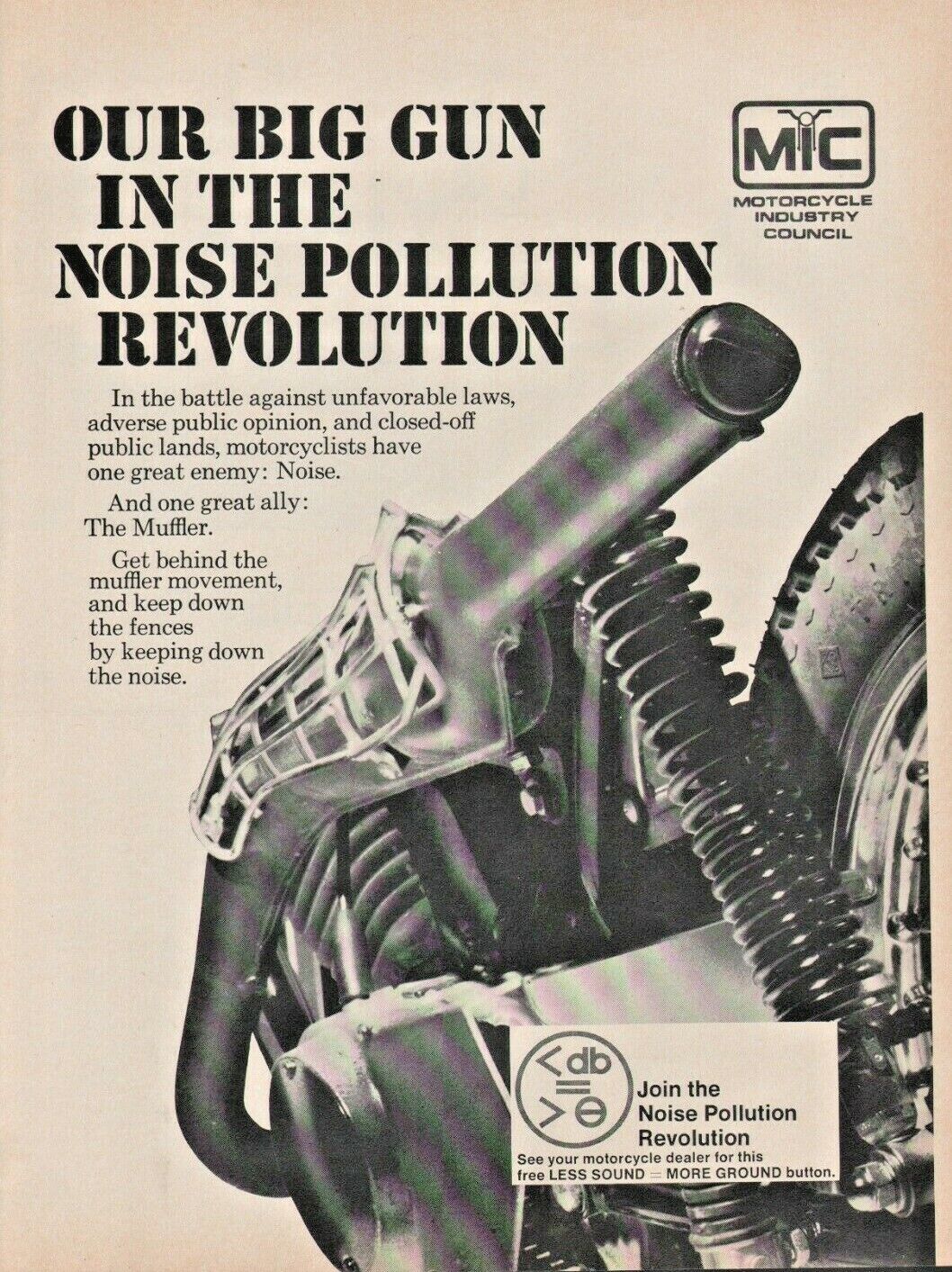 1971 Noise Pollution Muffler Motorcycle Industry Council - Vintage Advertisement