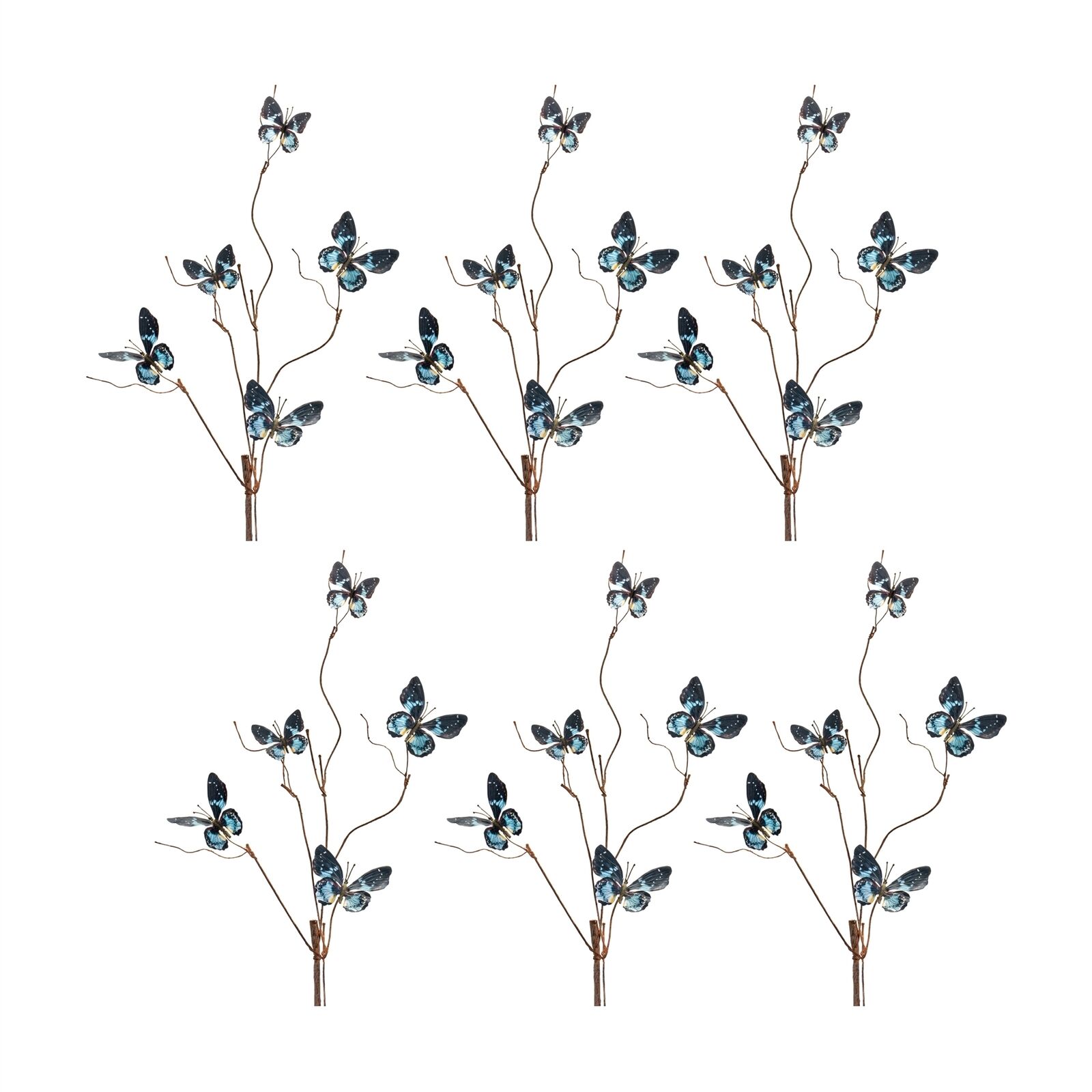 Melrose Blue and Black Wire Butterfly Spray (Set of 6)
