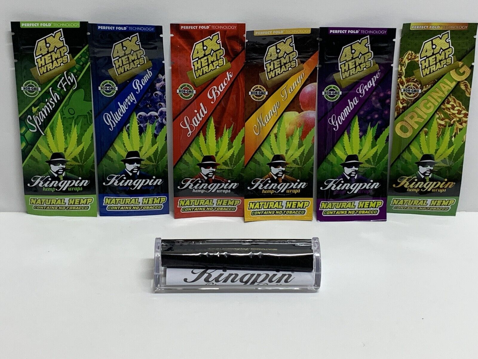KINGPIN HERBAL WRAPS - 6 Pack Sampler with KINGPIN WRAP ROLLER w/instructions