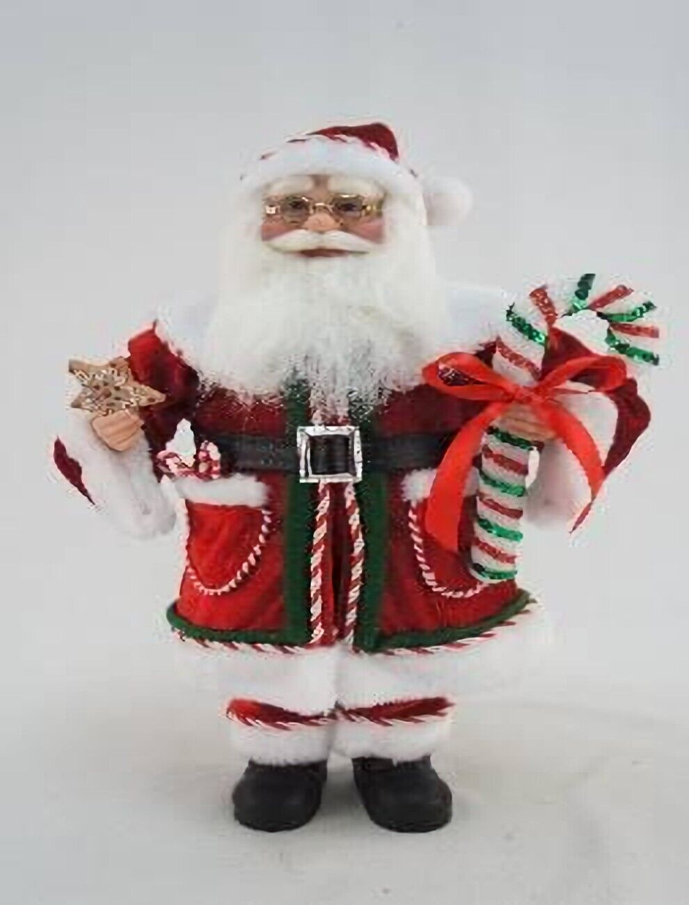 18IN RED GREEN COAT CANDY CANE COOKIE STANDING SANTA FIGURINE CHRISTMAS DECOR