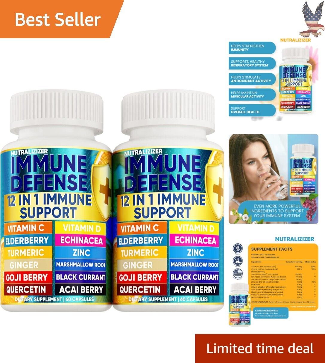 Premium Immune Defense Vitamins - Supports Immune System - 60 Count (Pack of 2)
