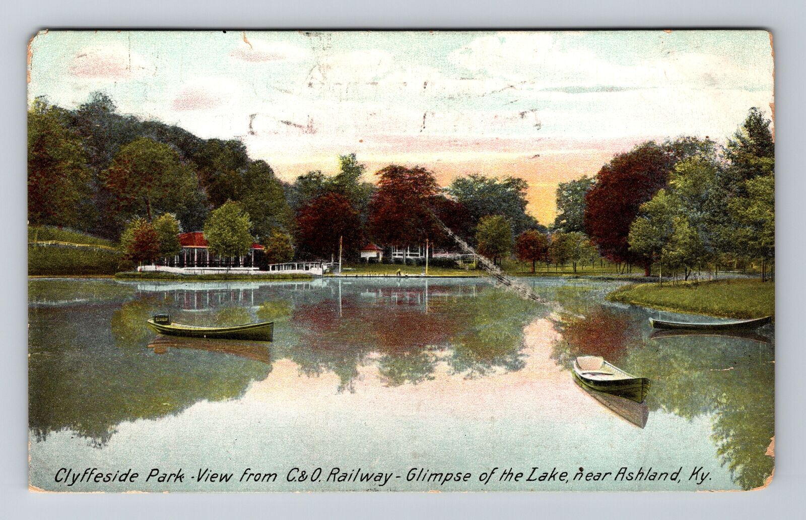 Ashland KY-Kentucky Clyffeside Park C & O Railway, Lake, Vintage c1909 Postcard