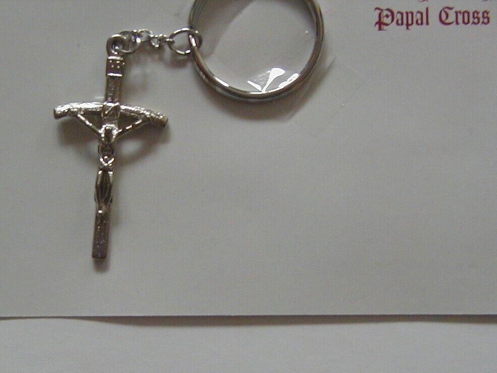 NEW Travel Protection Silver Metal Papal Cross Crucifix Key Chain