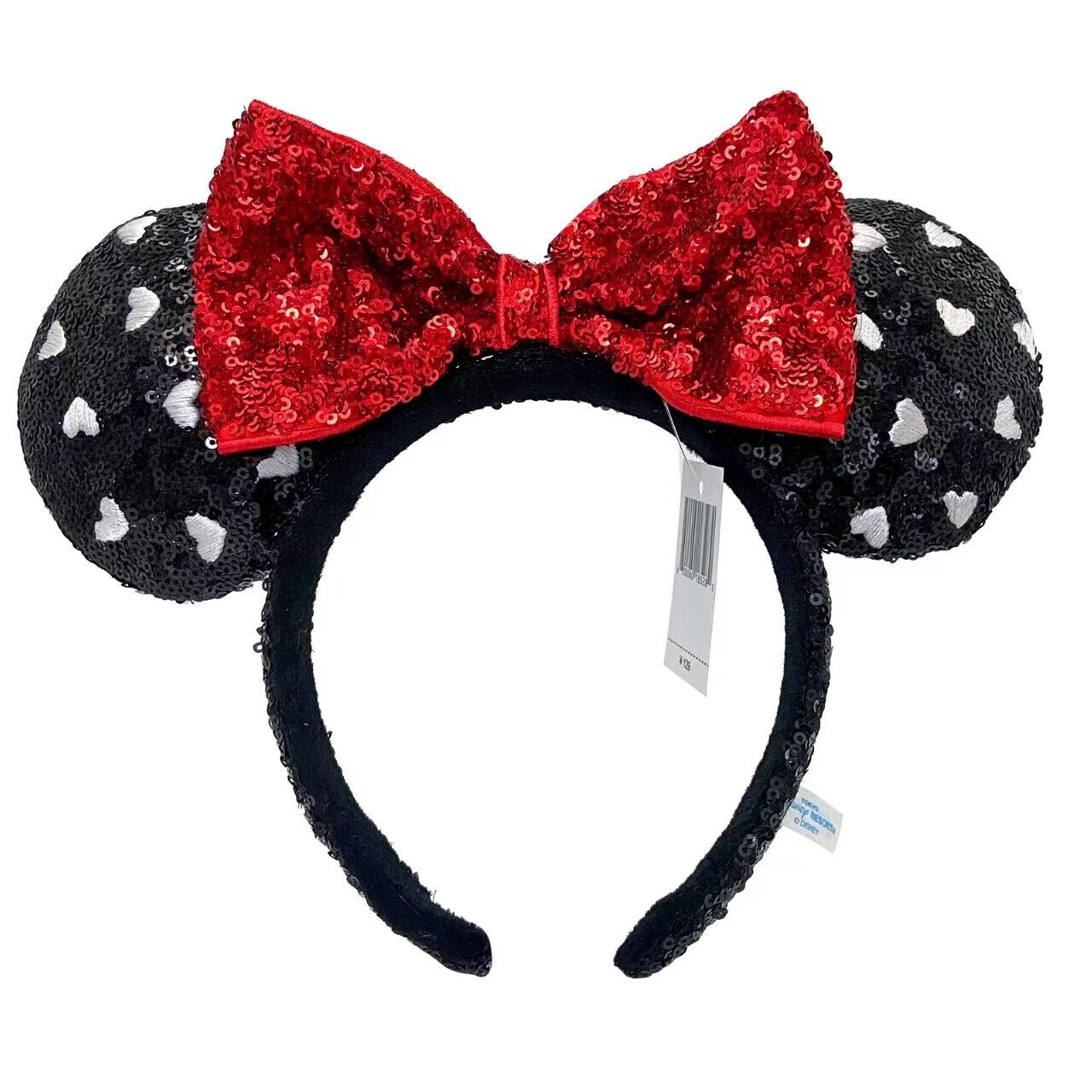 Black Sequin Disney Parks Ears Exclusive White Heart Red Bow 2022 Ears Headband