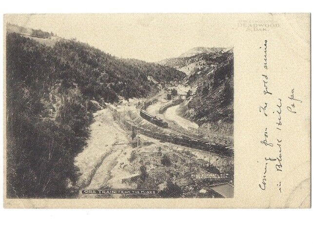 c1905 Ore Train From The Mine Gold Deadwood South Dakota SD Albertype Postcard