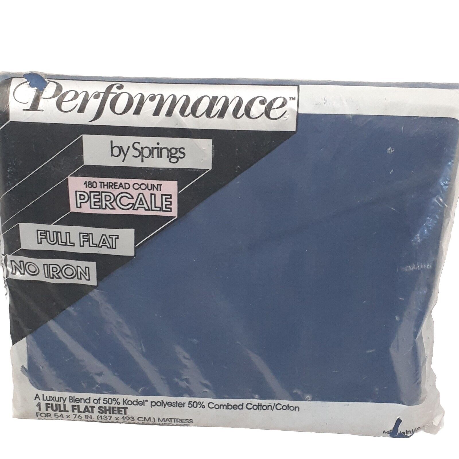 Vintage Performance Springs Full Flat Sheet Percale No Iron Dark Blue 50 50 NIP