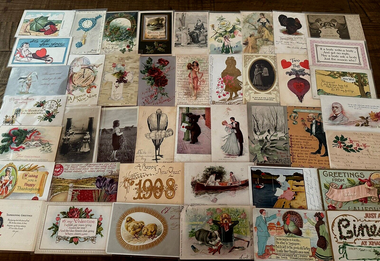 ~Lot of 43 Antique 1900's~Mixed Topics Greetings Postcards~All with stamps-h928