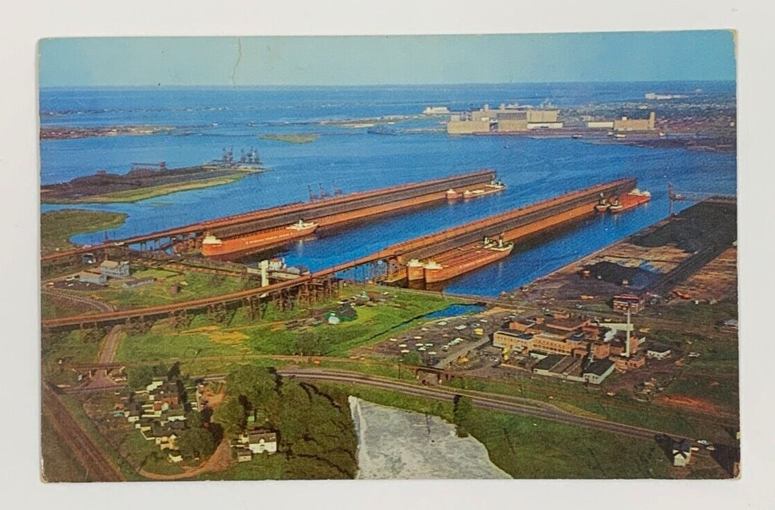 Aerial View of Duluth Superior Harbor Minnesota Postcard Posted