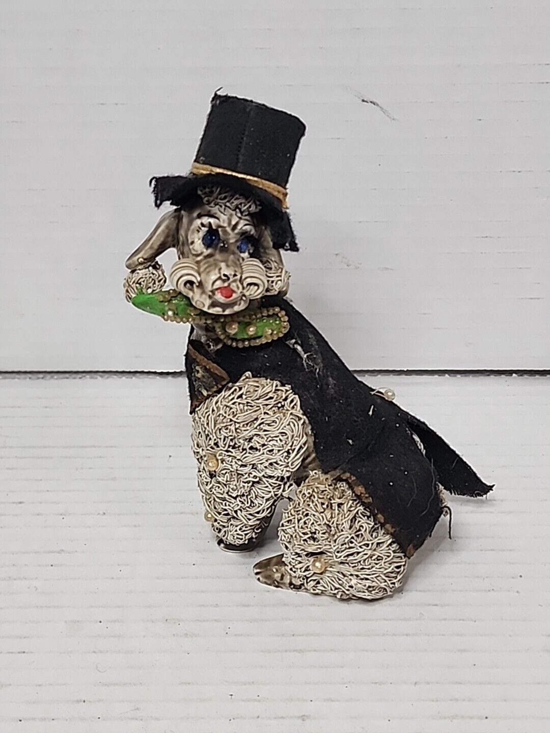 Vintage Wales Spaghetti Poodle Sitting dog figurine gray 5.5” Top Hat & Coat...