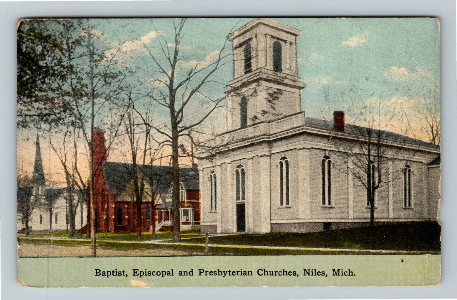 Niles MI-Michigan, Baptist, Episcopal, Presbyterian Churches Vintage Postcard