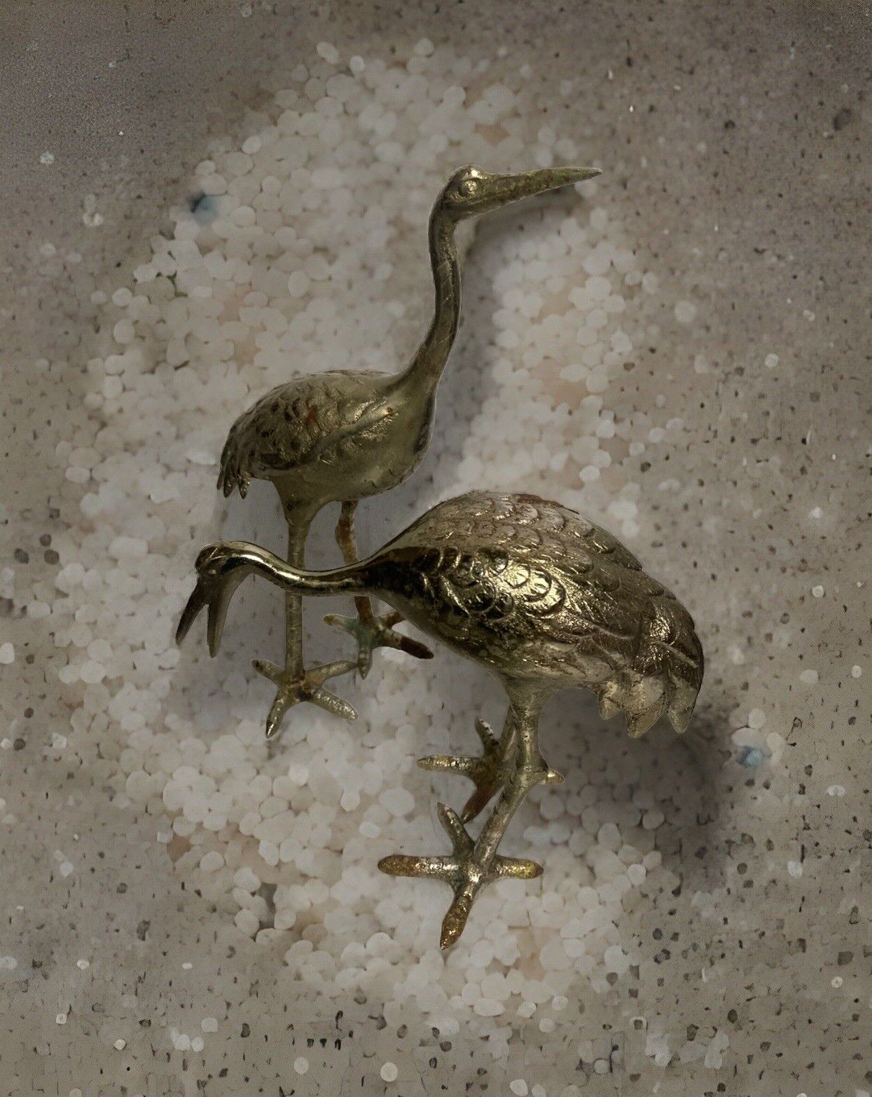 Set 2 Vtg Brass Pair of Crane Heron Egret Bird Figurines Japan Approx 10” Patina