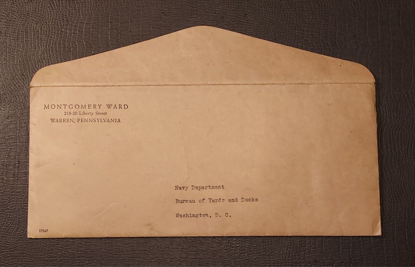 WWII U.S. Navy Department Reference Letter Montgomery Ward 1943