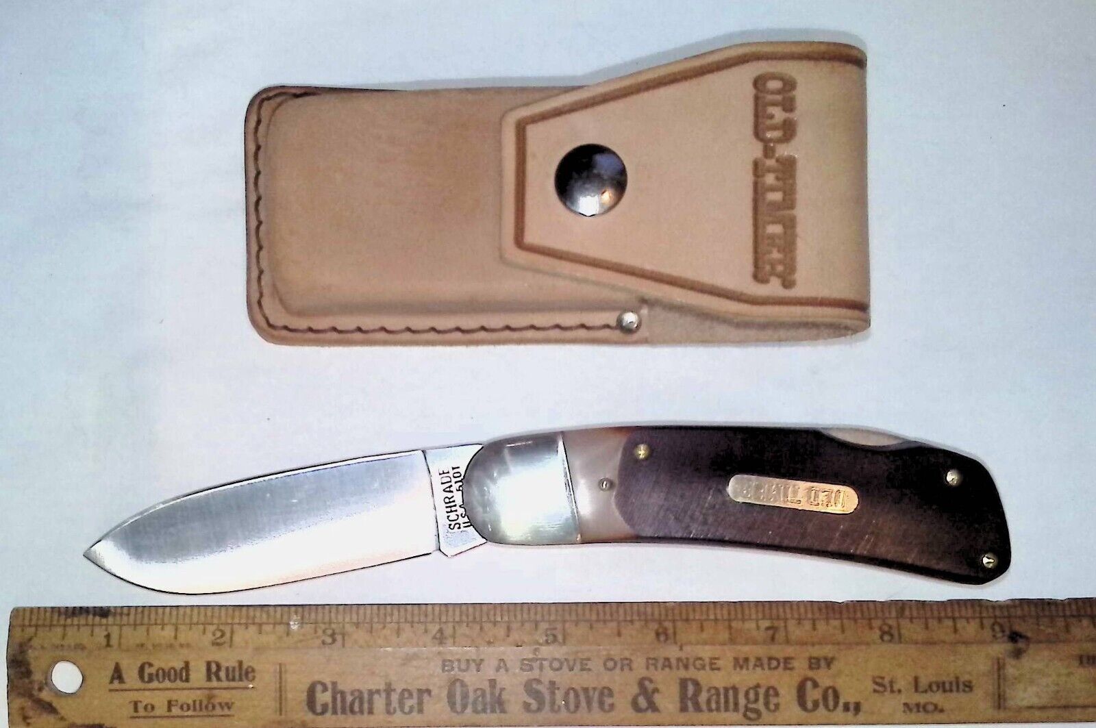 Schrade Old Timer 510T Lockback Folding Knife With Leather Sheath USA