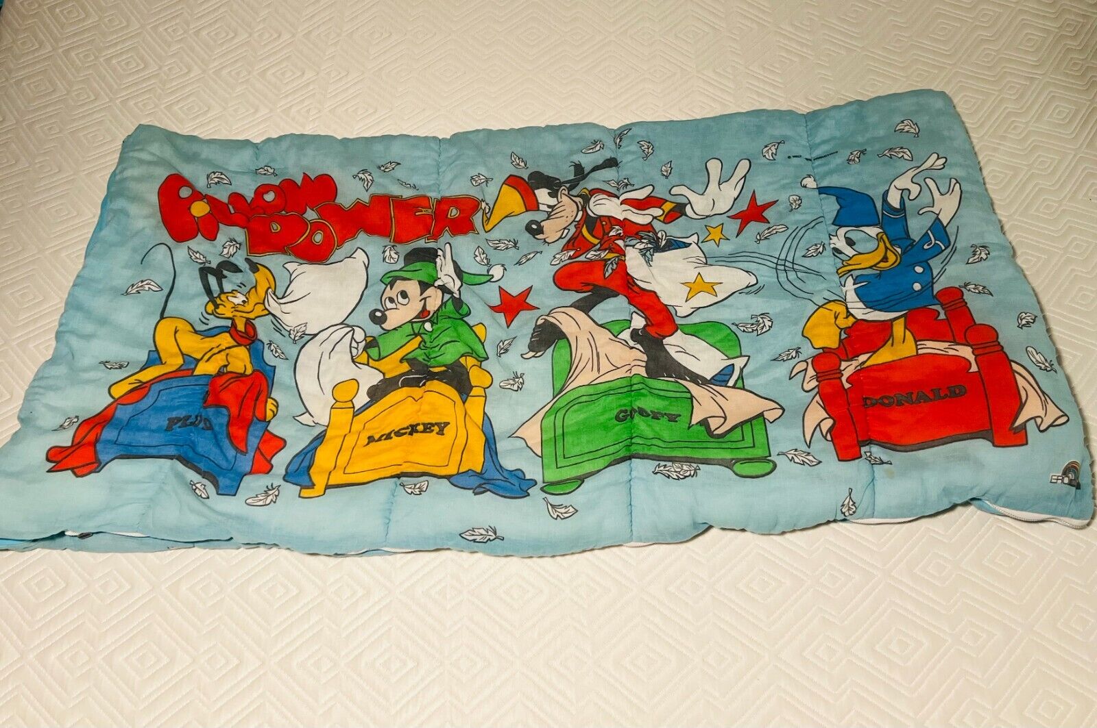 Vintage Disney Mickey's Pillow Power Kids Sleeping Bag 53x26