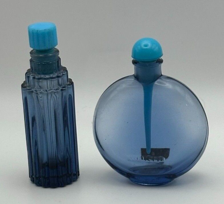 Rene Lalique for Worth Embossed Perfume Bottle Vintage France Set 2 Pc RARE 