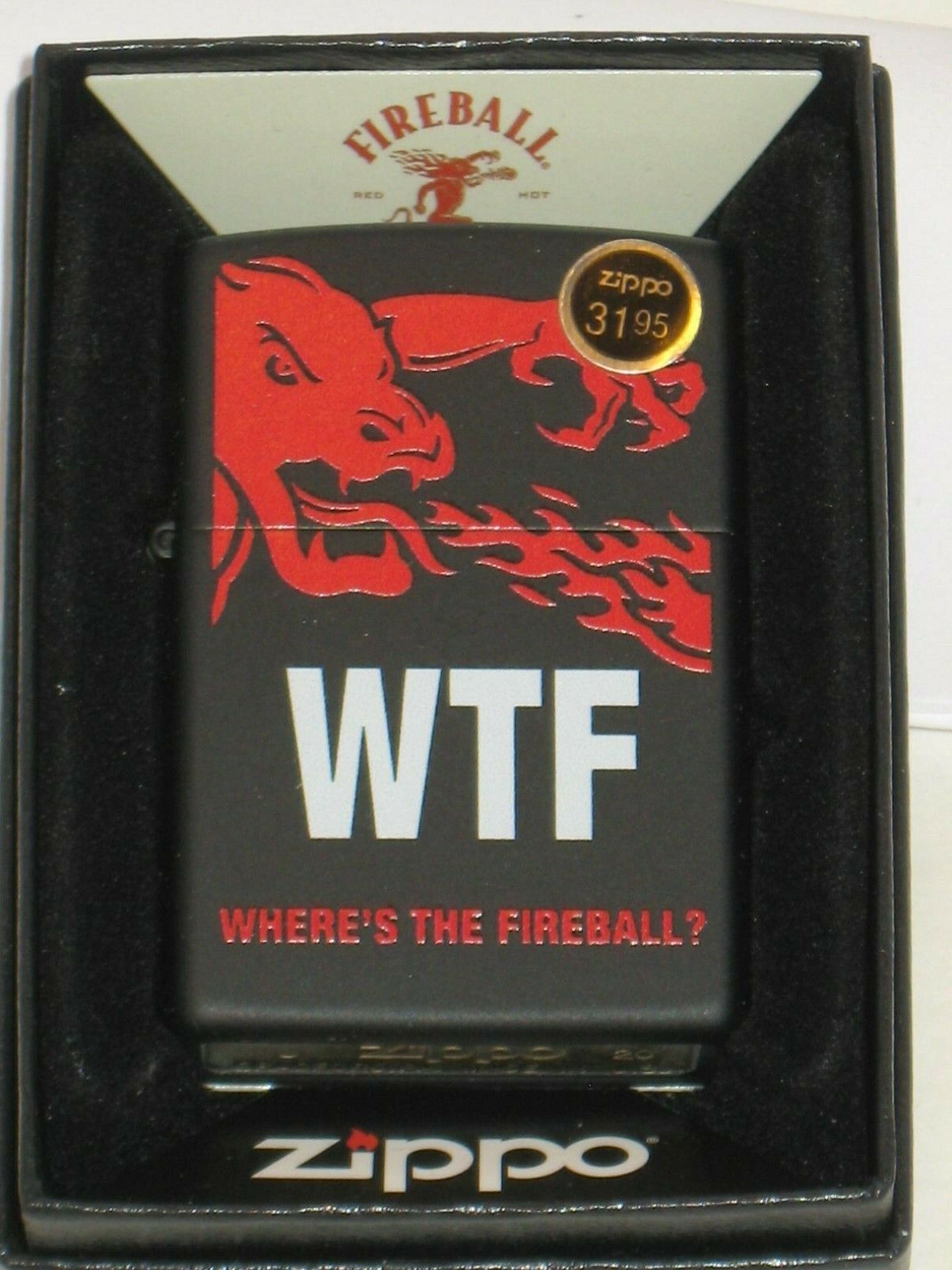 New ZIPPO USA Windproof Lighter 29849 WTF Where's the Fireball Whisky Bl. Matte