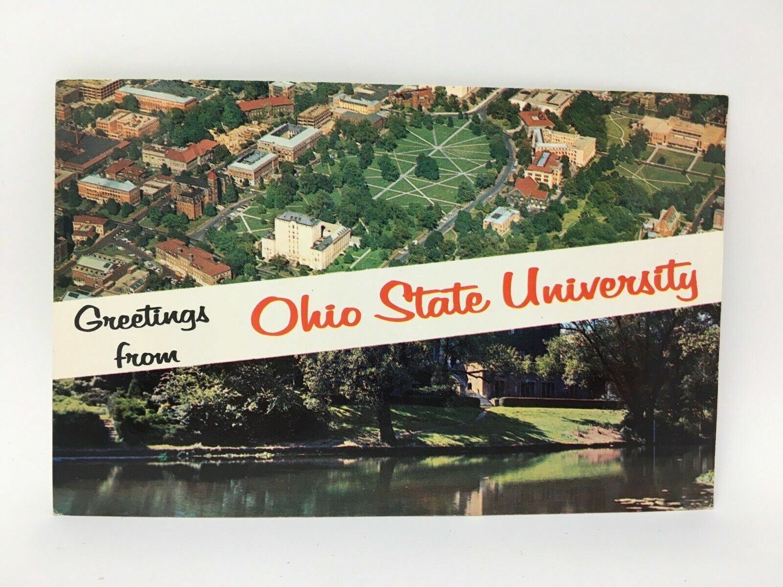 1964 Ohio State University Greetings from Postcard Split View Aerial 