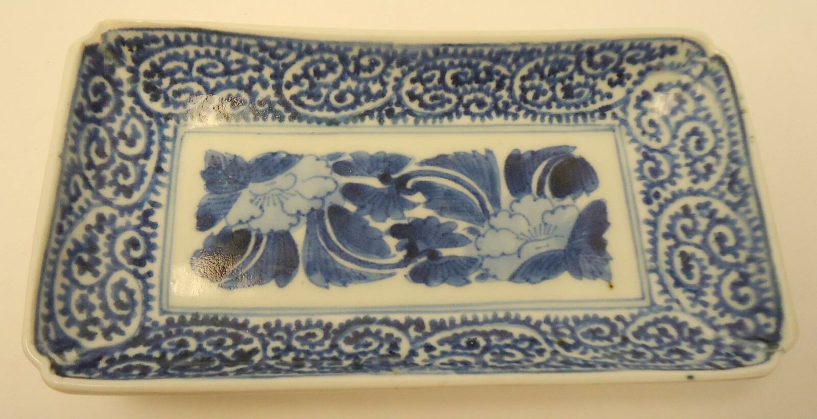Oriental Chinese Blue & White Lotus Rectangular 8 1/2\