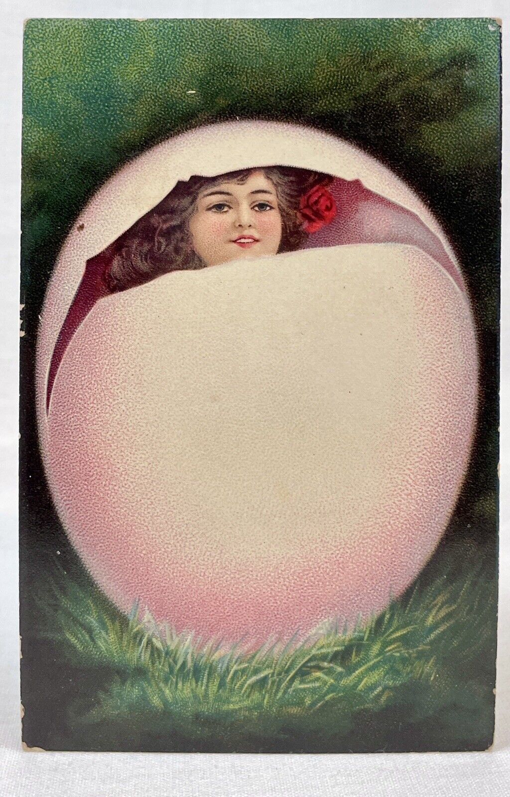 Artist Unsigned | Colorful Litho | Woman In Egg | Victorian Style | Easter 1900s