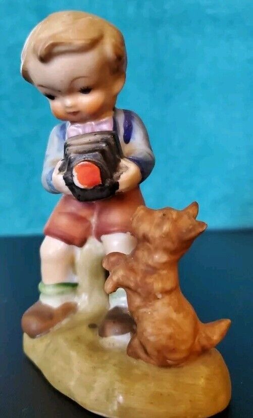 Vintage Hummel Style Figurines Little Boy Taking Picture Of His Dog