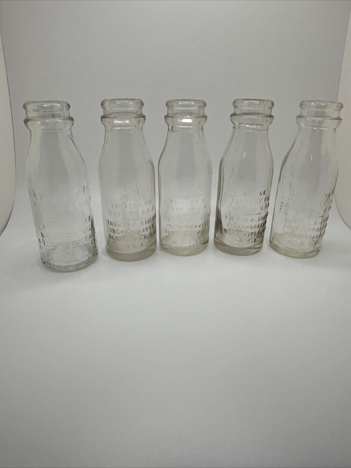 5 Total High Grade Antique THOMAS A. EDISON BATTERY OIL BOTTLE Clear 4in