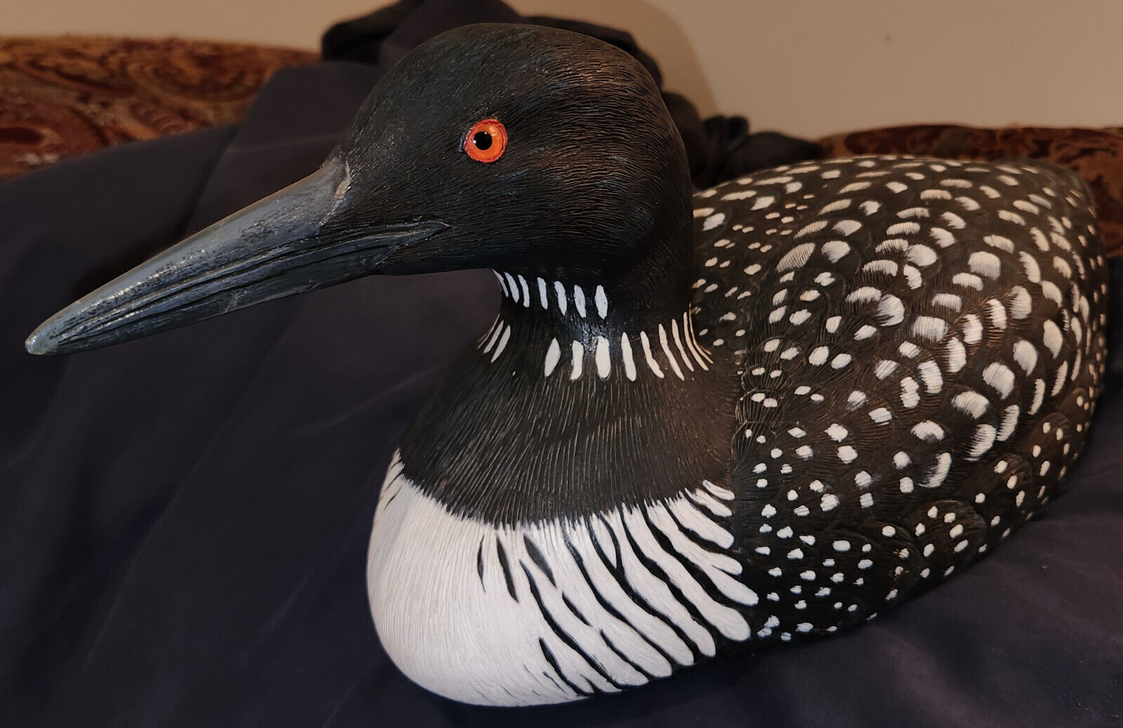 Signed Wood Carved Common Loon-1990 by Stu Armstrong-Exemplary work by a Master.