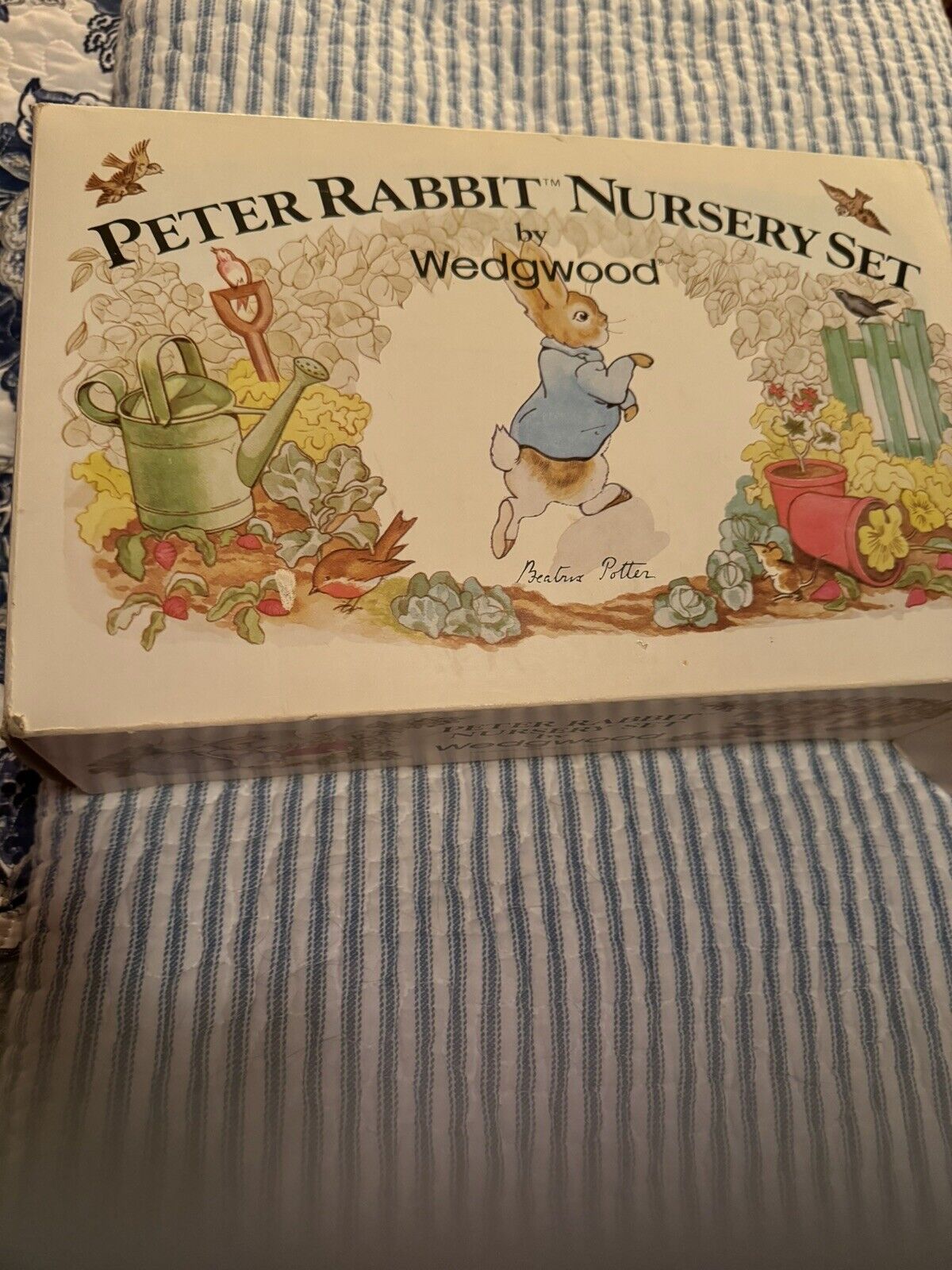 Wedgwood Peter Rabbit Nursery Set in Original Box Bowl Plate Cup Beatrix Potter