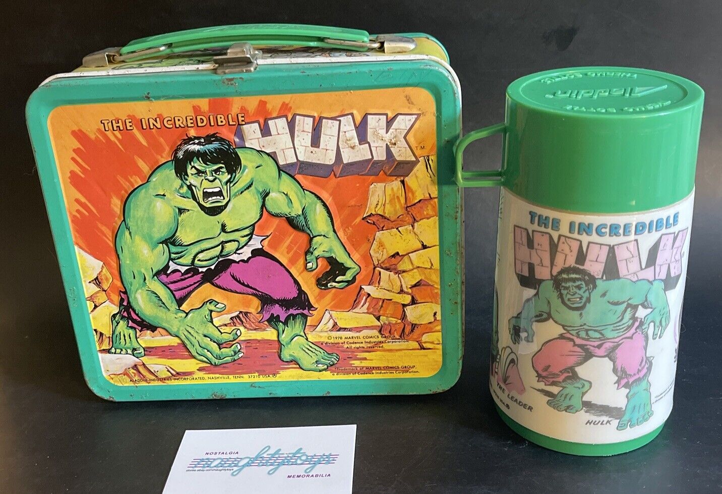 Vtg Alladdin 1978 The Incredible HULK Metal Lunchbox w/Thermos (no inner lid)