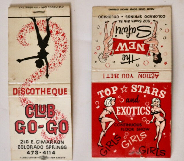 EXOTIC DANCER clubs Colorado vintage printed matchbooks advertising disco girls