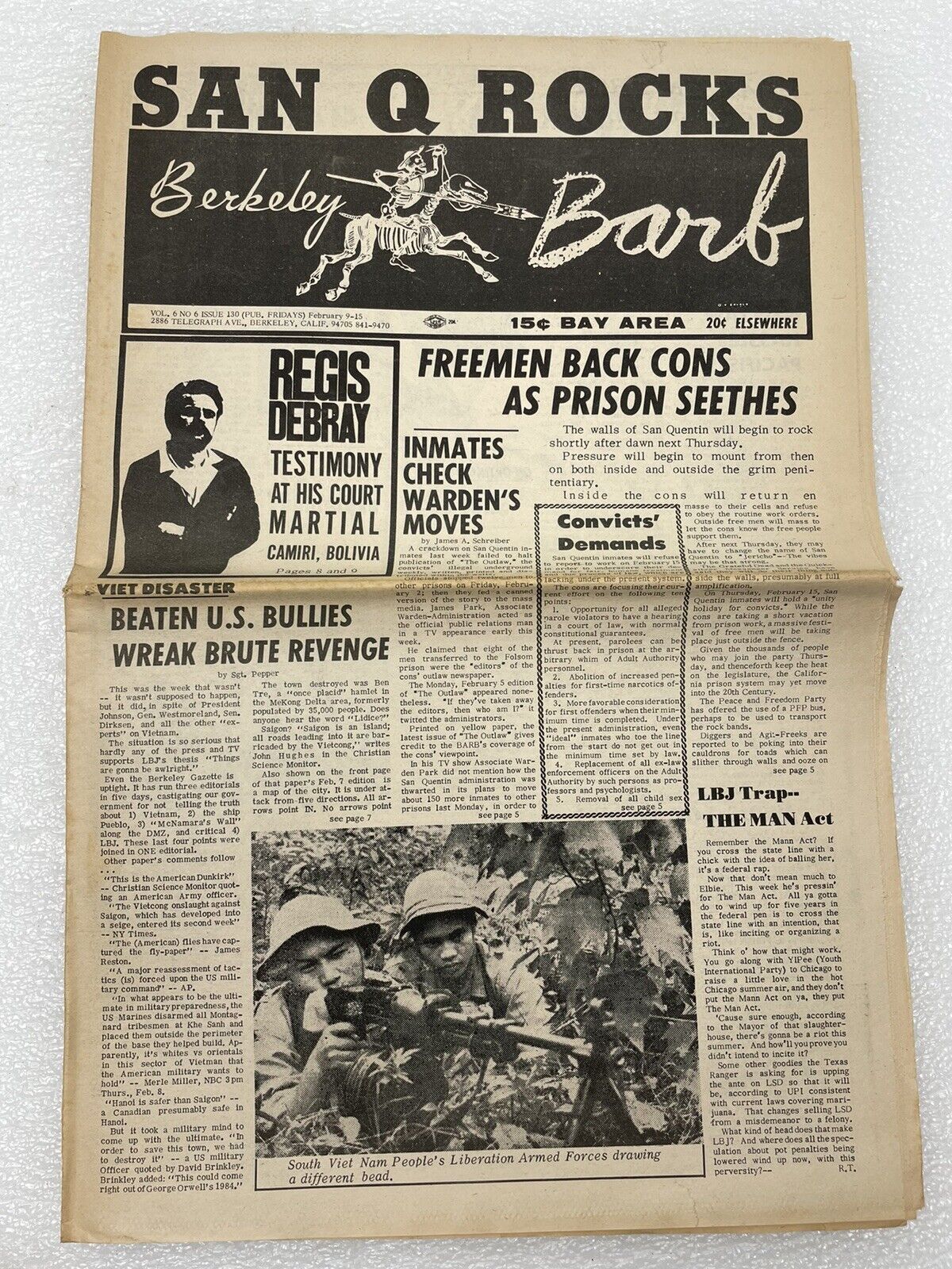 1967 NEWSPAPER BERKELEY BARB SAN QUENTIN VIETNAM THE DOORS IRON BUTTERFLY