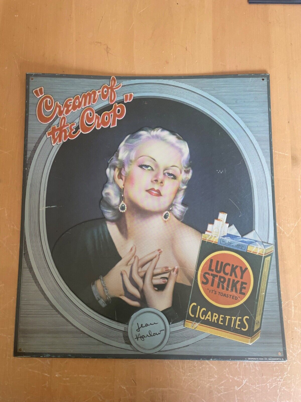 Lucky Strike Tobacco Cream of the Crop Retro Sign Metal 13½\