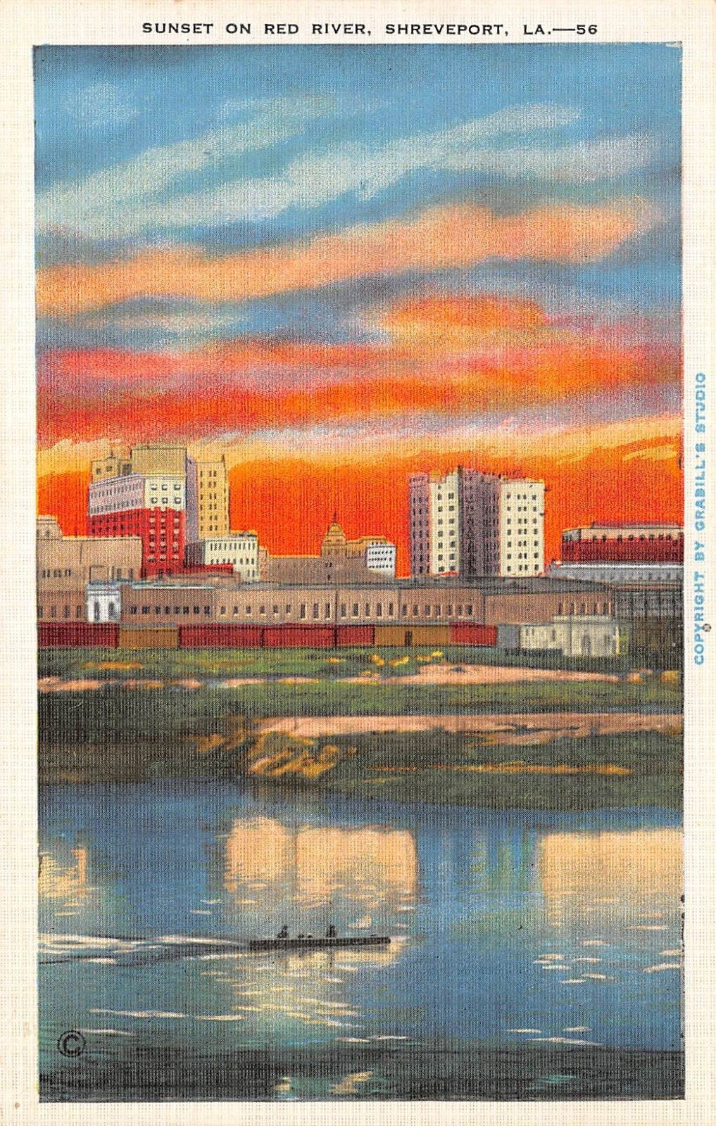 UPICK POSTCARD Sunset on RED RIVER Shreveport Louisiana c1930 Unposted