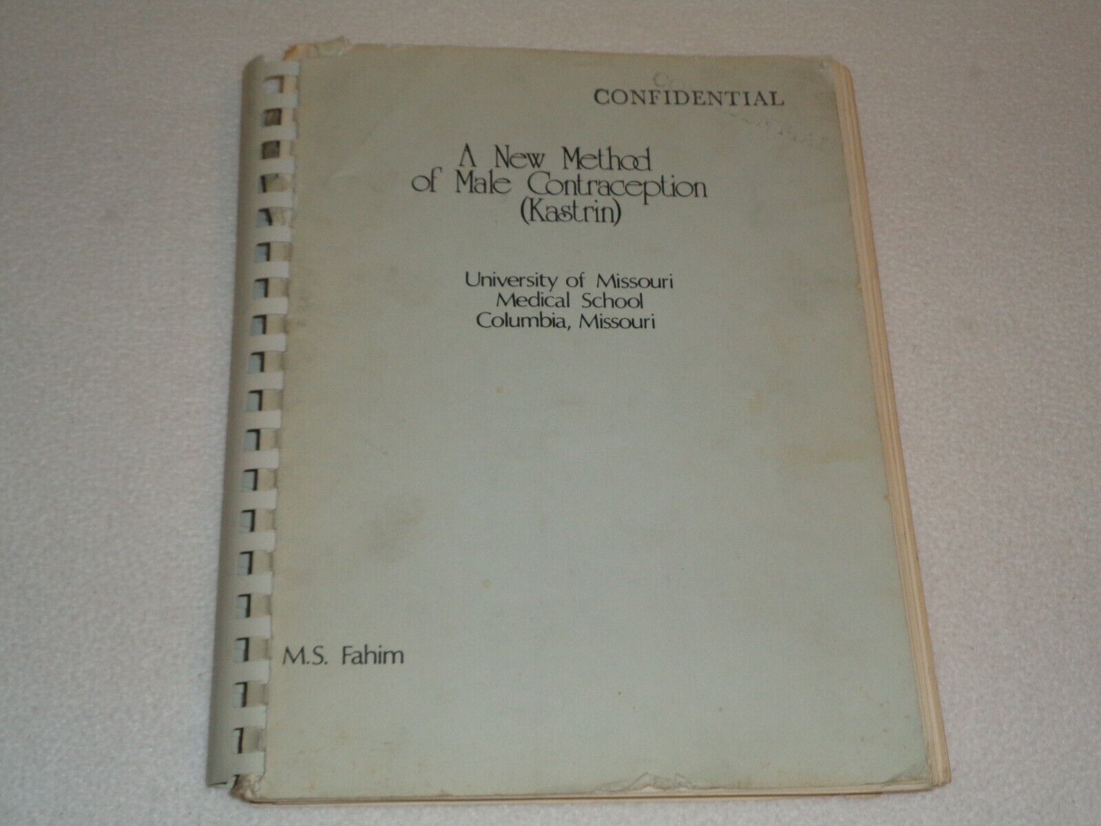 A New Method of Male Contraception 1977 Confidential Publication Animal Testing