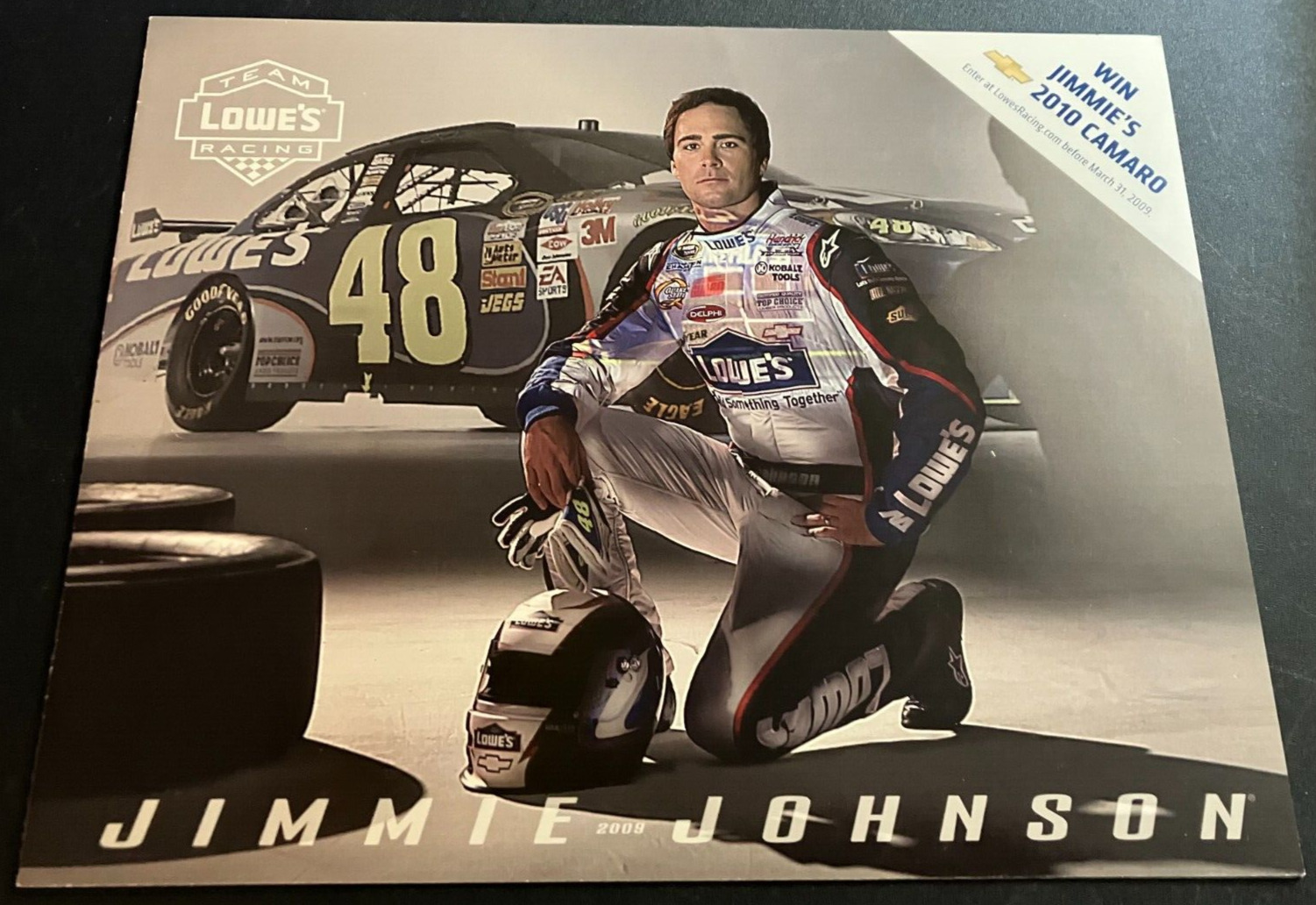 2009 Jimmie Johnson #48 Hendrick Lowe\'s Chevy Impala - 2-Page NASCAR Hero Card